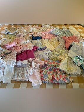 Huge Lot Of 40 piece Vintage Toddler Baby Girl Clothes Dresses, rompers all eras